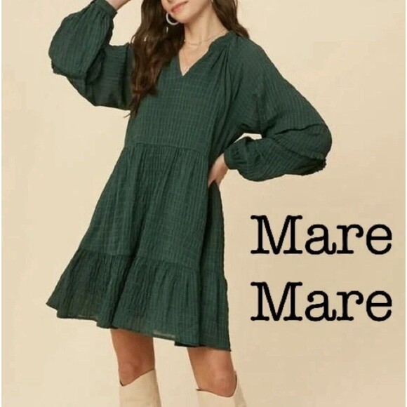 Mare Mare X Anthropologie Size XS Tiered Anne Dress Puff Sleeve Boho Peasant - Picture 2 of 16